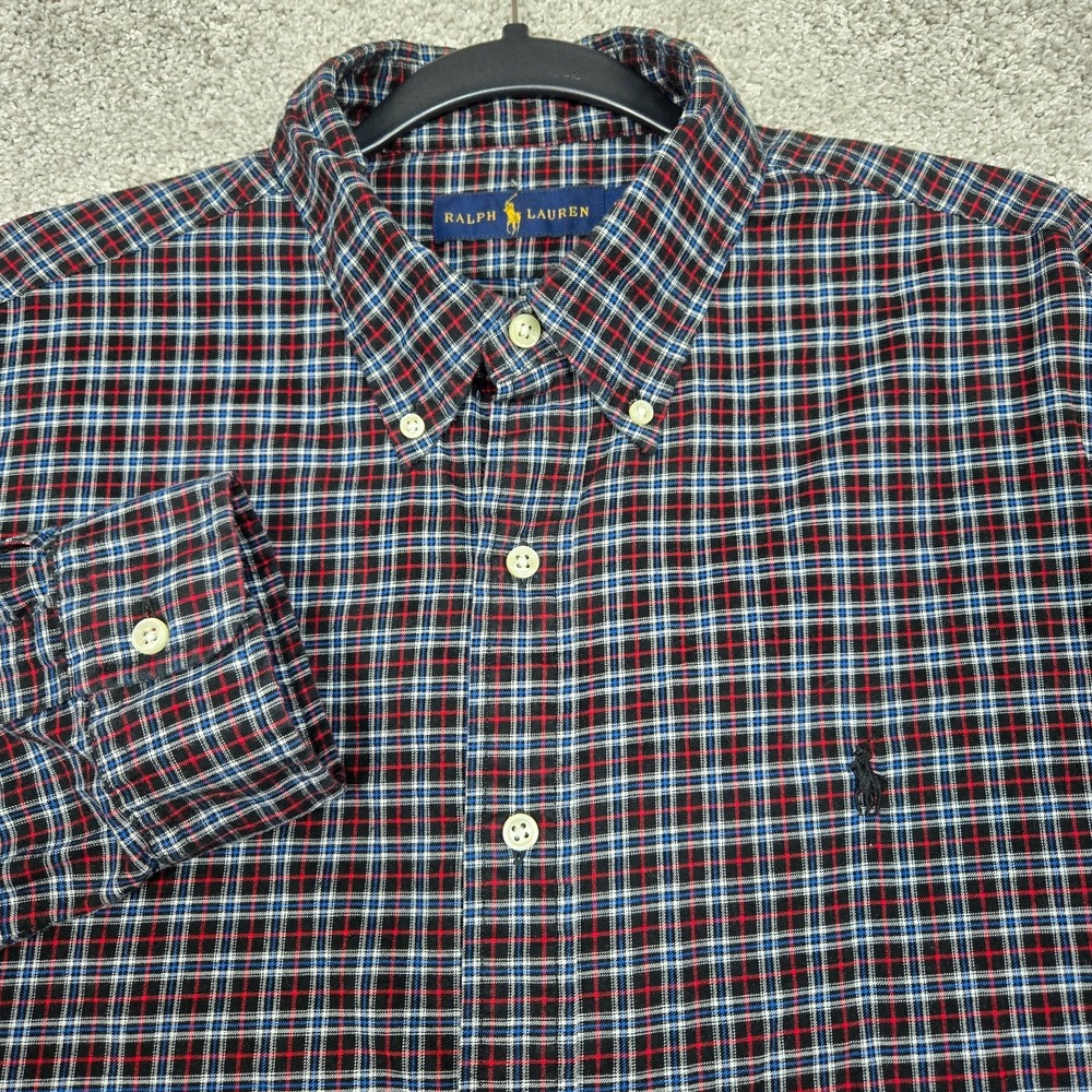 Ralph Lauren shirt mens XL Black Red Blue White Plaid Button Down L/S Shirt